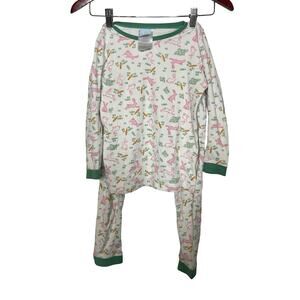 Bella Bliss white green long sleeve bunny pajama set sz 10